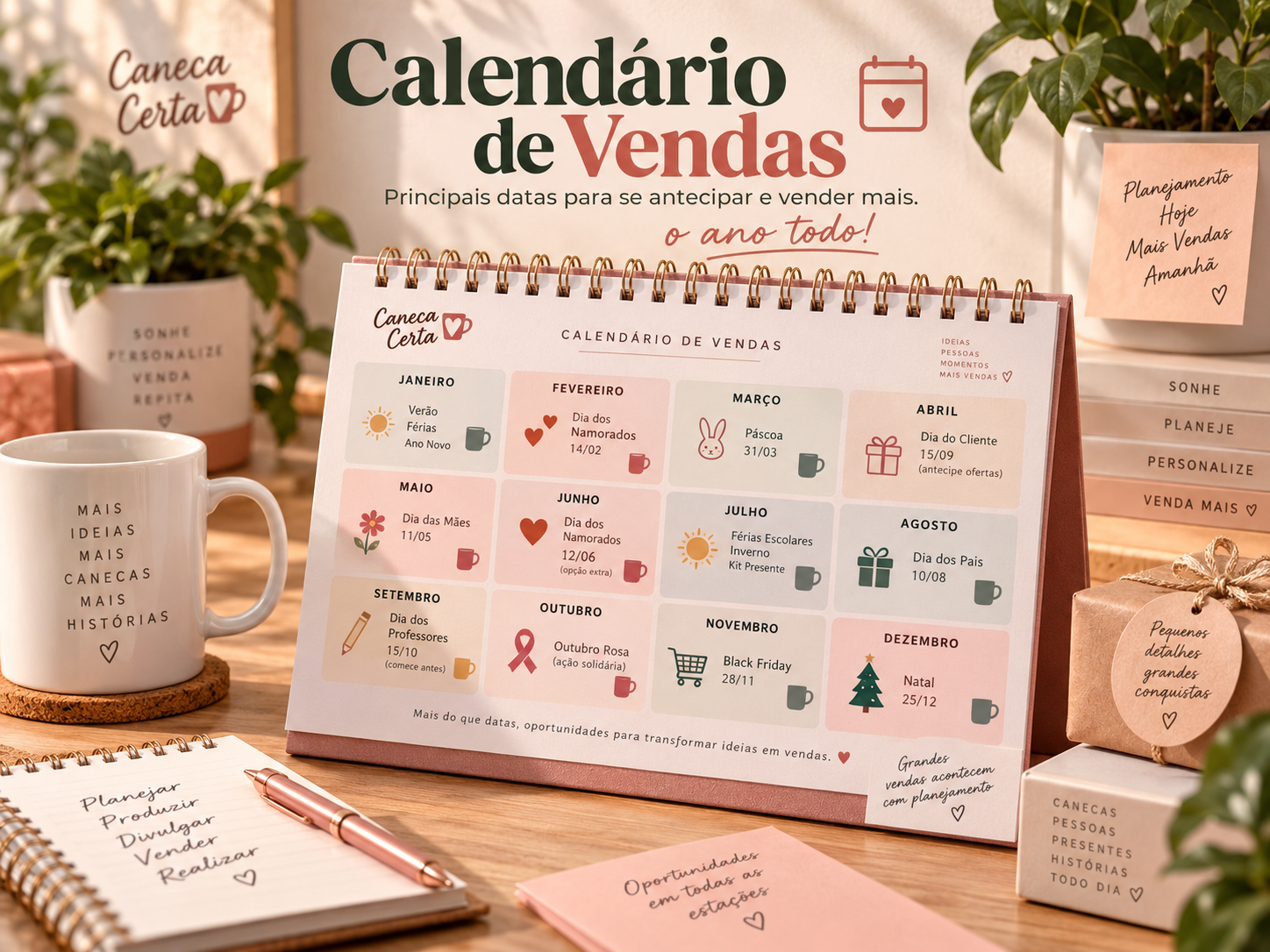 Caderno do Calendário de Vendas, com as datas que mais vendem